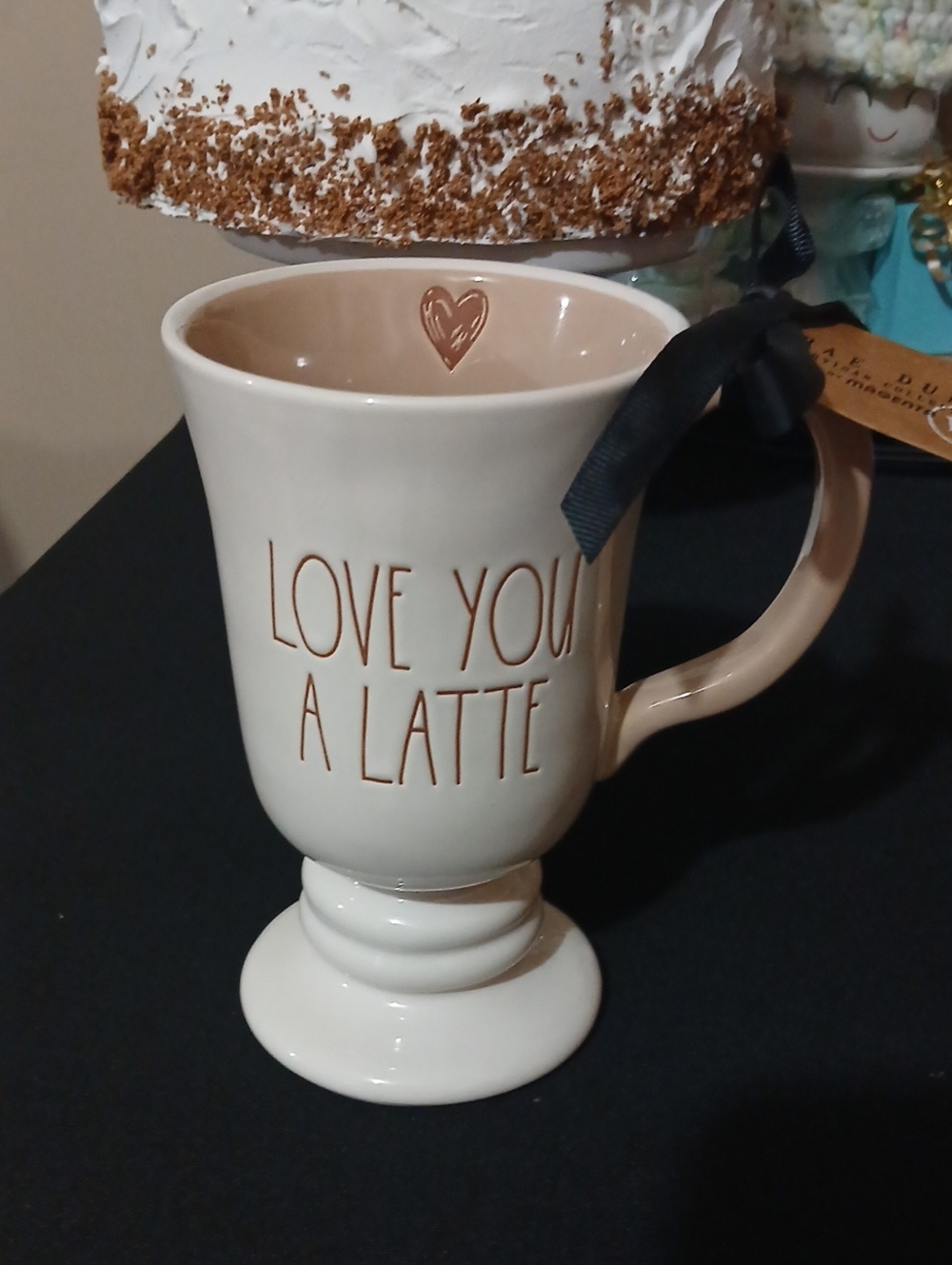 Rae Dunn Cream and Tan Pedestal Mug - LOVE YOU A LATTE - NWT